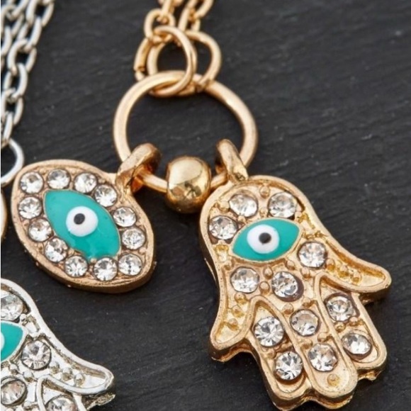 Hamsa Evil Eye Necklace - 2 charms - New - Picture 1 of 5